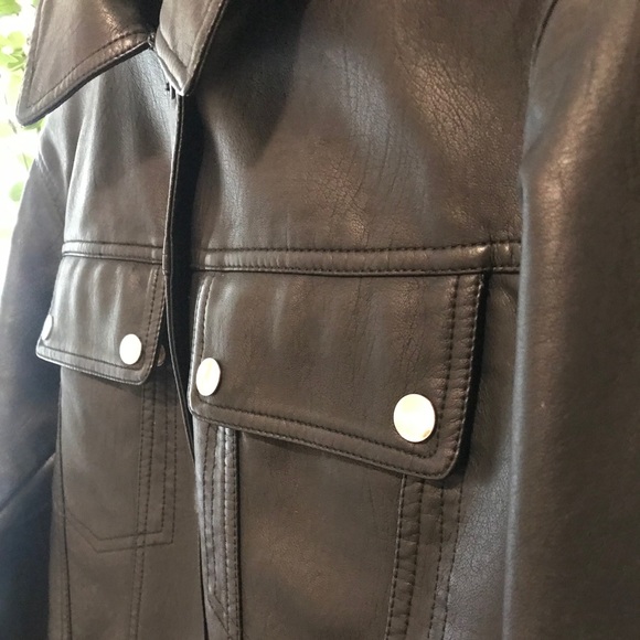 Topshop Faux Leather Button Up Jacket Coat Black - Picture 2 of 5